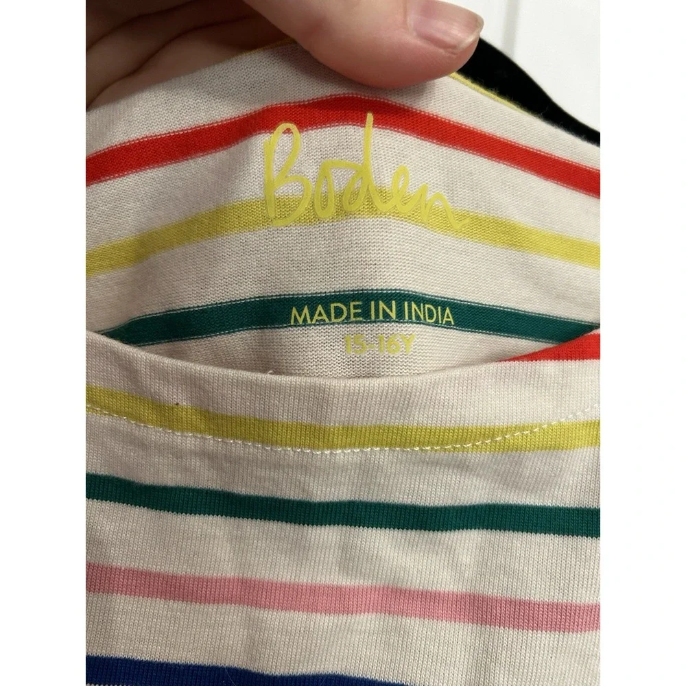 NWT‎ Boden Girls 15-16 y Shirt Striped Long Sleeve Boat Neck Top Rainbow Cotton